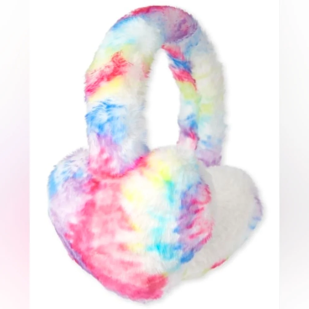 The Children's Place Fluffy Girls Rainbow Heart Ear Muffs One Size.